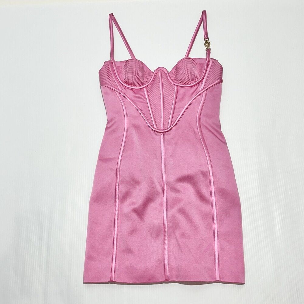 NWT Versace Mini Dress IT 40 US 4 Runway 2022 Medusa Corset Satin Pink $7,395 - Picture 5 of 16